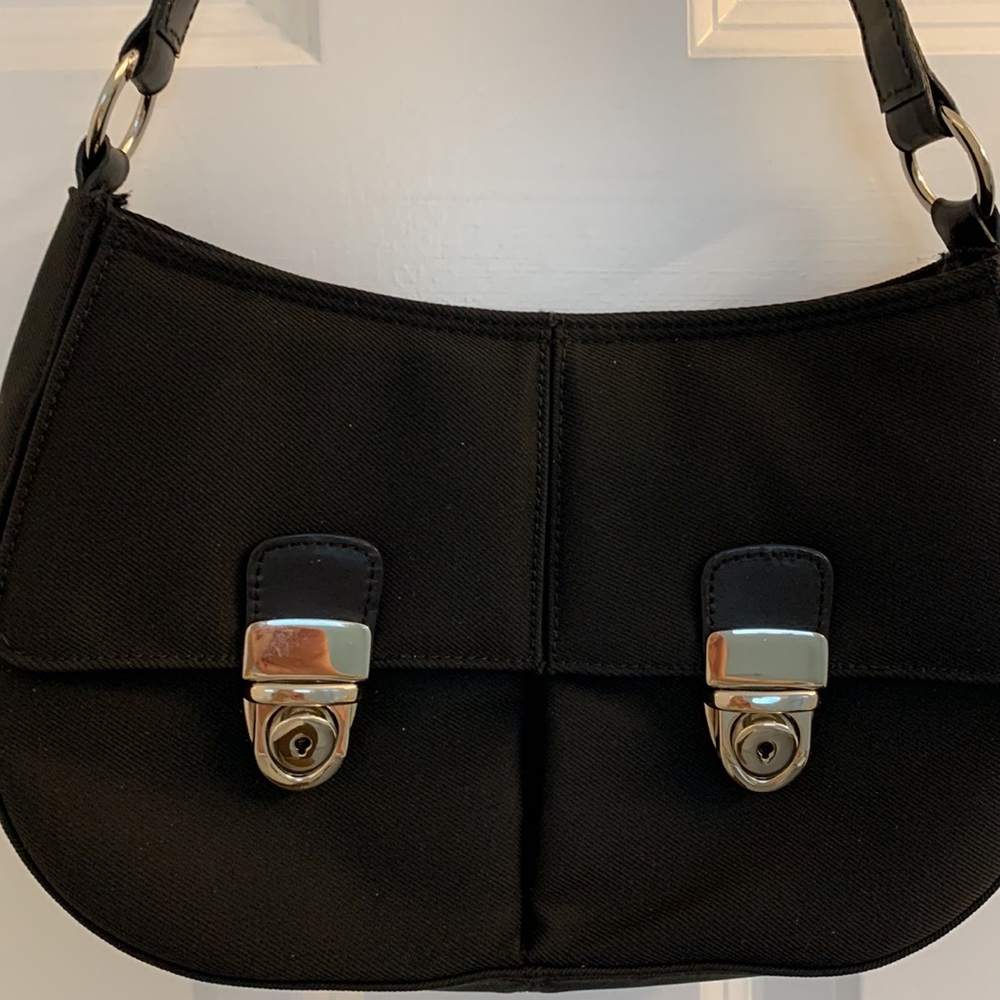 Maxx lovely small 10” X 6” with 14” handle Black microfiber zipper inside pocket
